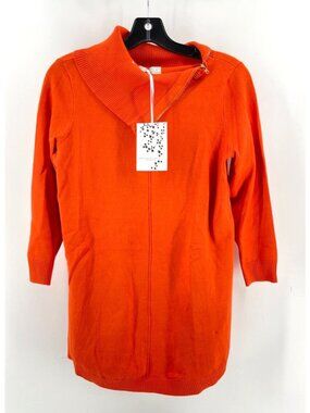 NWT Carolyn Taylor Women's Orange 3/4 Sleeve Split Zip Neck Sweater Size Small
